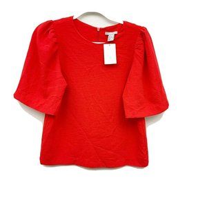 H&M Red Puff Pleated Short Sleeve Top Zip Back